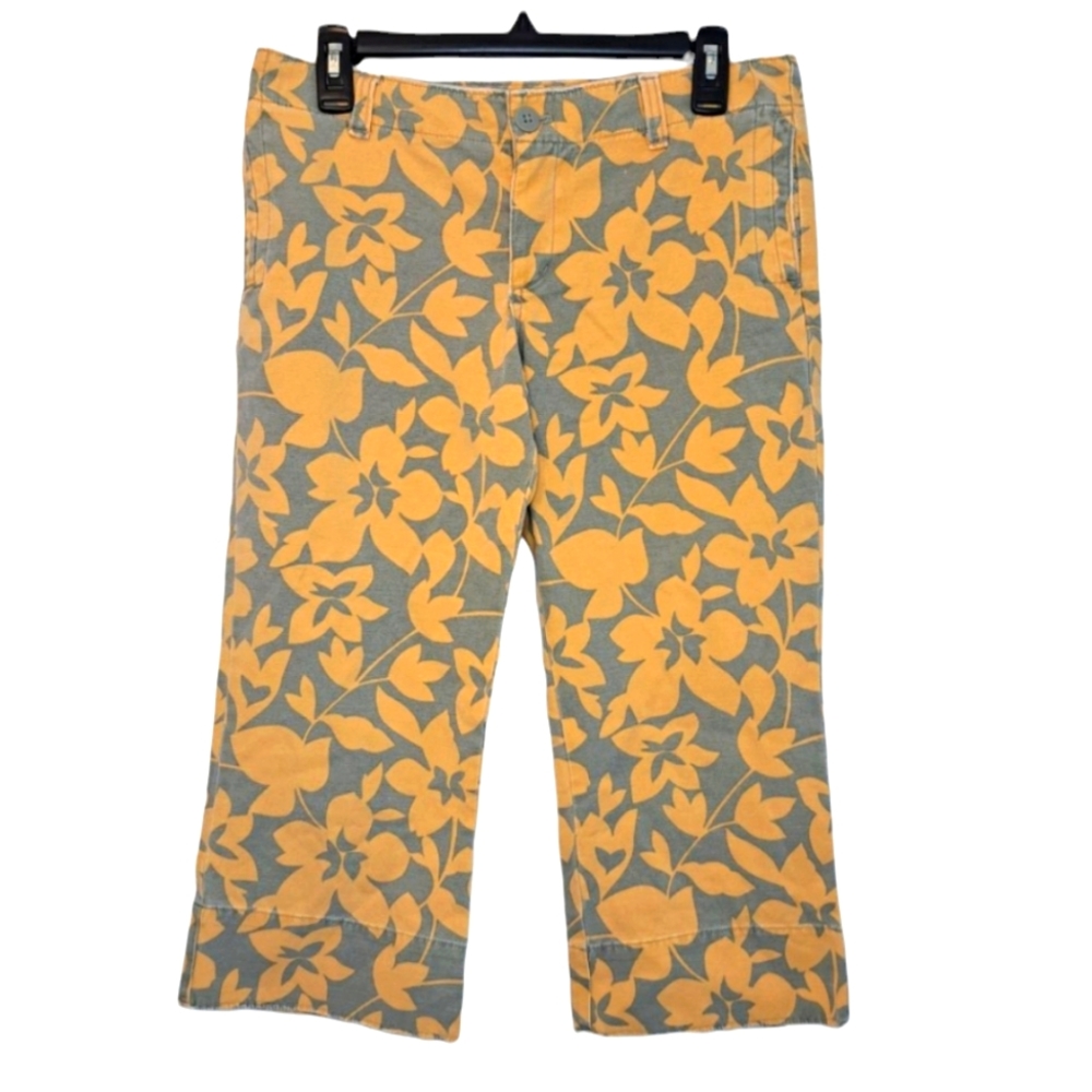 American Eagle Outfitters Gray and Orange Floral Denim Capris Size 4